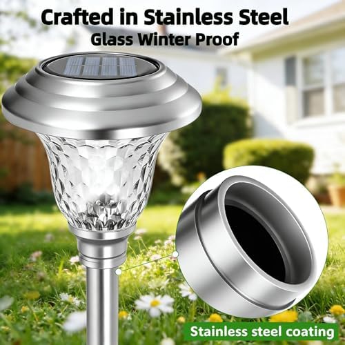 BEAU JARDIN 8 Pack Solar Pathway Lights White+ Color Changing Stainless Steel 3 Mode Outdoor Multicolor Metal Solar Powered Waterproof Glass for Garden Landscape Path Yard Walkway Driveway Silver - Image 4