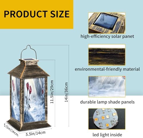 Solar Lantern Snowy Day Stained Glass Roses Sparkling Reflections Outdoor Waterproof Garden Hanging Lantern Solar Powered Lighting Outside Table Lamp for Patio Deck Camping 1 Pack - Image 6