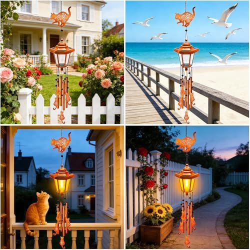 Cat Solar Wind Chimes for Outside, Birthday Gifts for Mom Women Grandma Mother's Day Memorial, 34-Inch Windchimes with Wind Spinner, Outdoor Hanging Solar Lights Waterproof Garden Decor Yard, 2 Pack - Image 6