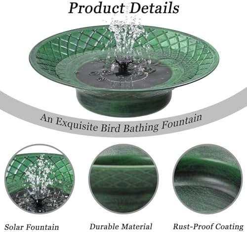 12.6" Bird Bath for Outside, Solar Bird Bath Fountains, Bird Bath Feeder - Image 3