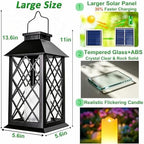 2 Pack 14" Large Tempered Glass Solar Lanterns Outdoor Waterproof, Black - Image 4
