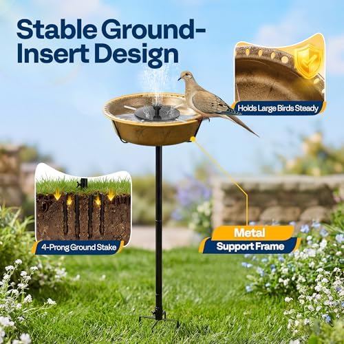 VIVOHOME Bird Bath with Solar Fountain and Metal Ground Stake, Copper - Image 5