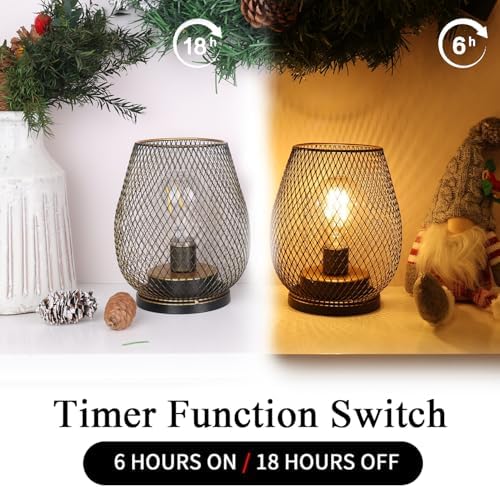 Set of 6 Battery Operated Lamp LED Table Lantern, Golden Metal Cage Cordless Lamps with LED Bulb, Vintage Decorative Outdoor Lantern for Weddings, Party, Patio, Events for Indoors Shelf Decor - Image 4