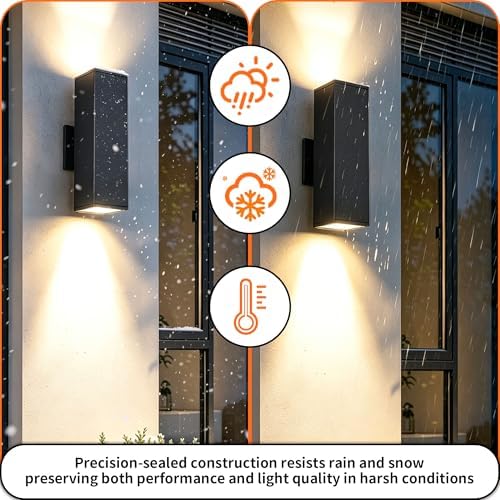 Modern Outdoor Wall Light Fixtures, 6 Pack Wall Light Fixtures with Up and Down 7W LED Bulbs, Wall Sconce for Porch, Garage, Garden - Image 2