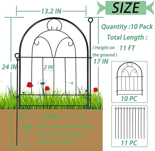 Decorative Garden Fence 17in(H) x 10ft(L), Rustproof Metal Animal Barrier - Image 2