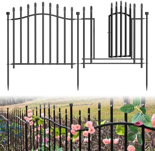 No Dig Garden Fence 24" H x 22.5'L with Gate Decorative Yard Dog Panels by Bilibompa