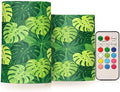 Boho Chic Tropical Palm Leaves Flameless Candles with Remote Control Candles with Timer Waterproof Electronic Lights Glitter Led for Night Battery Operated Pillar 2-Piecing Set by famyily