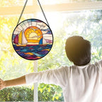 Sunset Sailboat Stained Glass Window Hanging Suncatcher Gifts Decor 12" - Image 3
