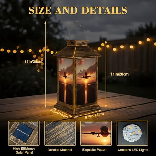 Solar Lantern Outdoor Waterproof Passenger Airplane Taking Off Sunset Garden Decor LED Hanging Solar Lights Tabletop Lamp Gifts for Women Mom Outside Yard Patio Porch - Image 2