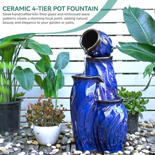 29" Ceramic Water Fountain Outdoor, 4-Tier LED Cascading Waterfall - Image 5