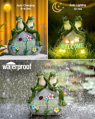 Nacome Solar Frog Garden Statue - Succulent & 7 LED Lights, Outdoor Decor - Image 5