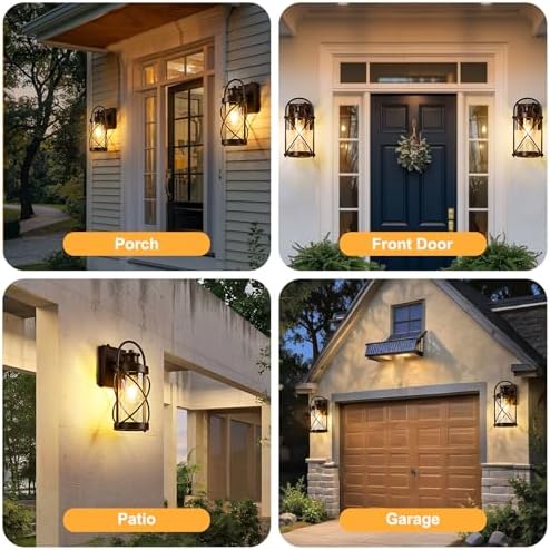 Dusk to Dawn Outdoor Wall Lights Fixtures, Waterproof Exterior Lighting Fixtures with Photocell Sensor,Vintage Coffee-Bronze Metal Cage Lantern Outside Lights for Porch Patio House Garage（2 Pack） - Image 7