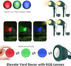 Halloween & Christmas Outdoor Spotlight, 2700K Warm White LED Landscape Spot Lightswith RGB 3 Lenses, IP67 Waterproof, 120V Plug-in for Yard, Garden Tree Holiday Decor (4 Pack, Green) - Image 2