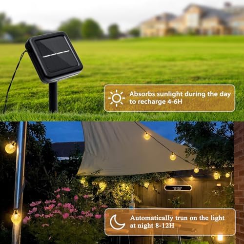 Outdoor Solar String Lights, 2x46FT 66LED 8Modes Crystal Solar Powered Christmas Fairy String Lights Waterproof for Outside Yard Fence Easter Holiday Party Garden Decor 2Pack(Warm White) - Image 5