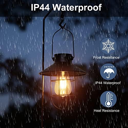 pearlstar Solar Lanterns Outdoor Metal Solar Powered Hanging Lights Waterproof for Wall Barn Yard Garden Patio Garage Balcony Porch Fence Decor, Warm White Edison Bulb (Black-2pack) - Image 3