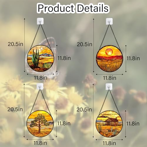 DASTOLL Stained Glass Window Hanging 4 Pcs Set Desert Sunset Theme Landscape Large 11.8" - Suncatcher Door Garden Sun Catcher Decor Birthday Christmas for Mom Woman Nana Men - Image 6
