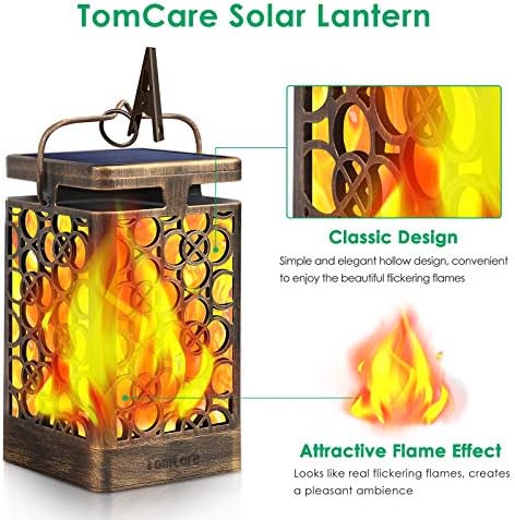 TomCare Solar Lanterns Outdoor, Flickering Flame Hanging Lights, 2 Pack - Image 2