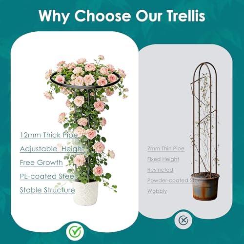 Umbrella Garden Trellis for Climbing Plants Outdoor, 55.1" Mushroom Top Trellis Stackable, Tall PE-coated Metal Obelisk Trellises for Potted Plants, Topiary Tower Vine Support for Rose, Bean, Clematis - Image 6