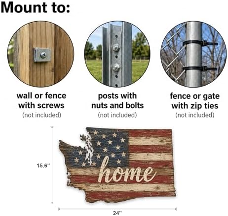 Washington "Home" State Shape Sign — Vintage American Flag Wall Decor — UV-Printed Aluminum (Not Real Wood) — Patriotic State Pride Art for Indoors & Outdoors — Made in USA - Image 3