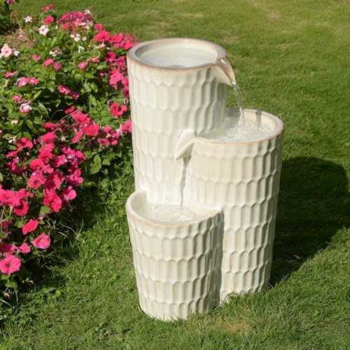 Ivory Ceramic Fountain - Elegance in Simplicity, No Lights - Image 3