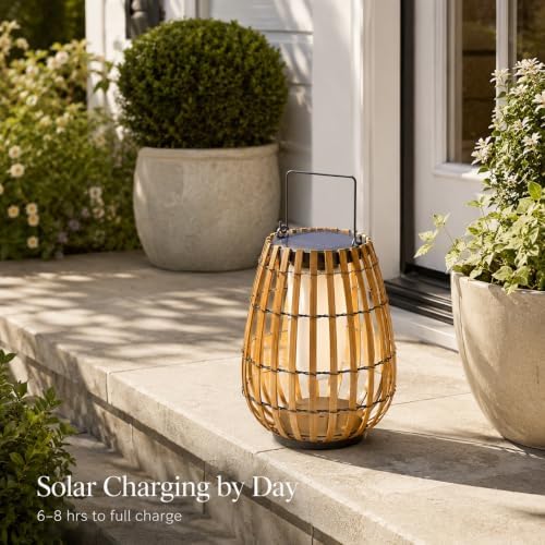 Solar Outdoor Lantern with Faux Rattan, Iron Frame and 3000K LED - Image 4