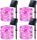 JMEXSUSS 4 Pack Solar Fairy Lights, 33ft 100 LED Pink Solar Lights Outdoor by JMEXSUSS