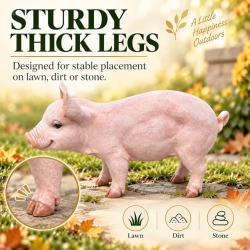 Cute Pink Pig Outdoor Statue, 26" Weatherproof Resin Farm Pig Figurine - Image 4