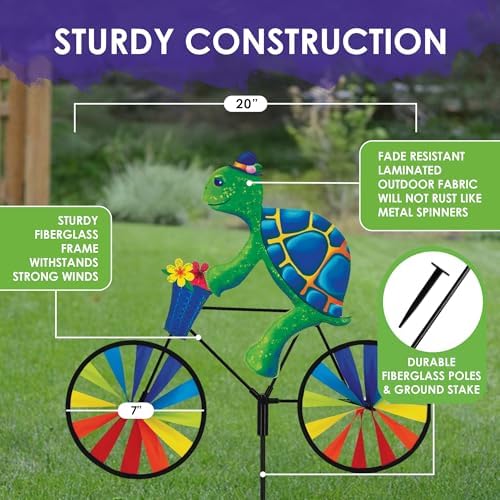 Bike Spinner Turtle 20" – Adorable Reptile Design, Weather-Resistant Outdoor Decor, Durable & Lightweight for Patios, Yards, and Gardens - Eye-Catching Wind Spinner with Rotating Wheels - Image 3