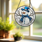Blue Snowman Stained Glass Window Hanging Suncatcher Winter Gifts 12" - Image 2