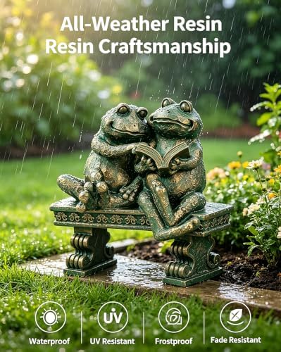 Teaeeno Garden Frog Statue, Weatherproof Reading Frogs Outdoor Sculpture - Image 5