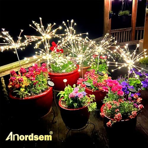 Anordsem Solar Garden Lights Outdoor: 4 Pack Bendable Copper Wire with 120 LED Twinkling Firework - Waterproof DIY Warm Fairy Decorative Yard Patio - Gardening Gifts for Parents Homeowner - Image 2