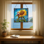 Sunflower Climb Gnome Stained Glass Suncatcher – Square Hanging Window Panel for Home or Greenhouse – Whimsical Glass Art Gift for Garden Lovers, Christmas, Halloween, Father Days PWjhXc - Image 6
