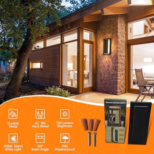 11.8'' 2 Pack LED Outdoor Wall Sconce, Modern Black Exterior Porch Lights - Image 5