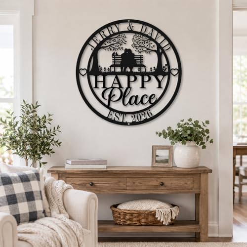 Personalized Happy Place Metal Sign, Custom Anniversary Wedding Gift for Couples, Metal Couple Sign with Names and EST Year, Metal Wall Decor for Home Porch Living Room Bedroom, Housewarming Gifts New Home - Image 6