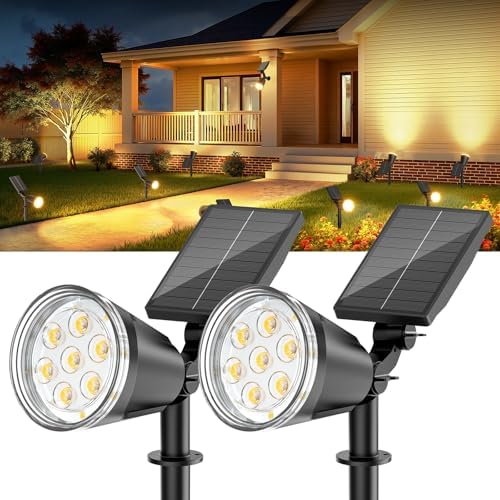 Solar Lights Outdoor Spot Light: 4 Pack 120°&180° Adjustable Bigger LED Solar Spot Lights Outdoor Waterproof - Landscape Lighting Spotlights for Garden, Yard, Pathway, Tree, Flag, Wall (Warm White) by BONLION