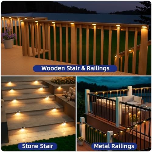 APONUO Solar Deck Lights 16 Pcs, Solar Step Lights Outdoor Waterproof Led Fence Light for Patio, Stairs, Garden Pathway (Warm White) - Image 6