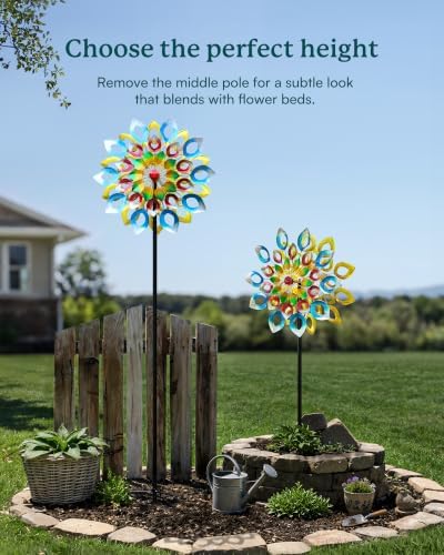 Yard Garden Wind Spinners with Stake - Large Outdoor Metal Wind Spinners, Lawn Yard Art Garden Decor (24" W x 84" H) - Image 5