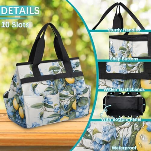 Lemon Fruit Garden Tool Bag Organizer Heavy Duty Lemon Plant Leaves Gardening Tote Bag with 10 Pockets for Women Men Gardening Gifts - Image 5