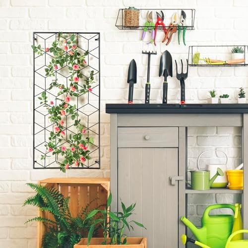 MyGift 4 Foot Geometric Cube Pattern Style Matte Black Metal Wire Garden Trellis, Wall Mounted Large Support Lattice Frame for Climbing Plants and Crawling Vines - Image 4