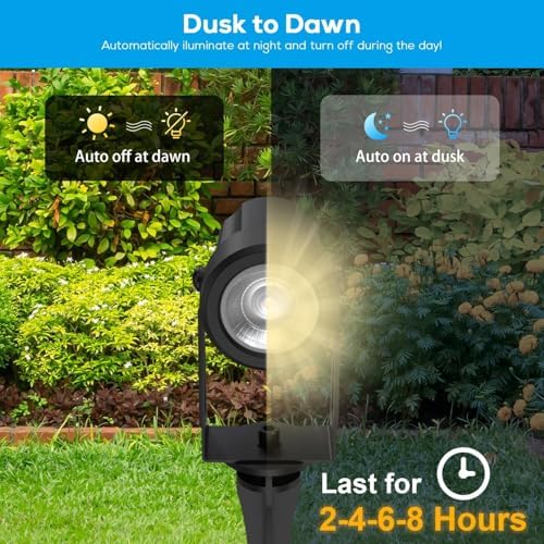 ZYAN Landscape Spotlights, Dimmable, Timer, Auto On Off, Low Voltage, Plug and Play, IP65 Waterproof, 2700K Warm White, for Garden Yard Pathway (6 Pack) - Image 6