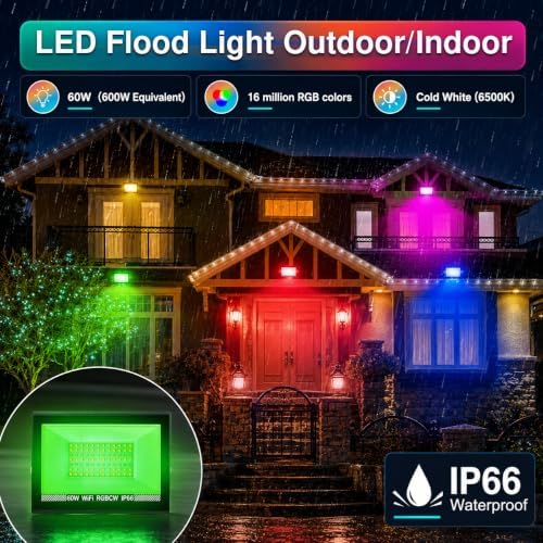 T-SUN RGB Led Flood Light 60W, 600W Equivalent Outdoor Landscape Light - Image 3