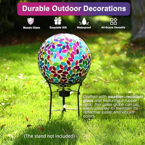 SAVENNA Mosaic Garden Gazing Ball 10 Inch, Glass Decorative Sphere for Indoor & Outdoor Garden, Patio, Home & Yard, Multicolor Petal Pattern - Image 5