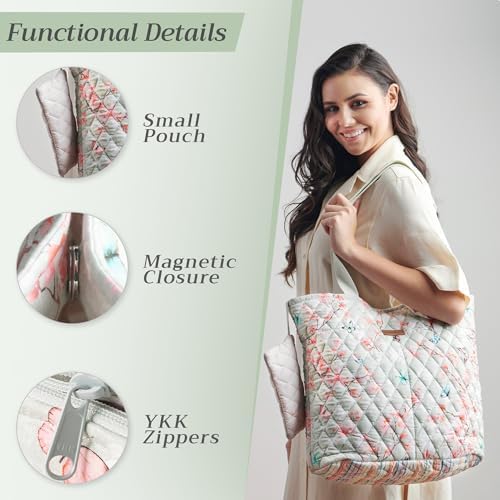 Maison d' Hermine Shopping Bags Cotton Quilted Tote Bag with Zipper Pockets - Image 5