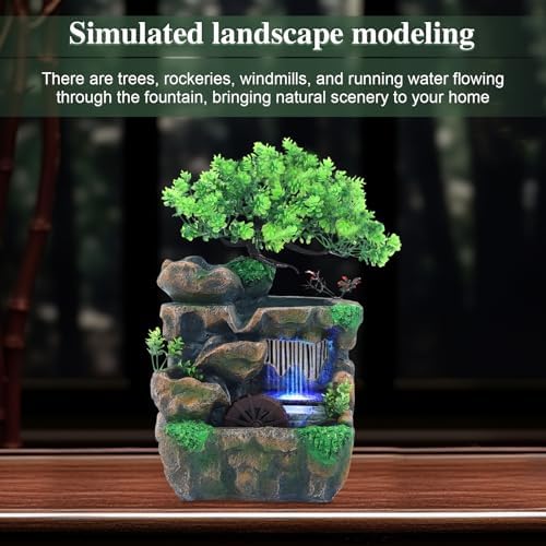 Water Fountain Rockery Ornaments with Waterfall & LED Colorful Lights Mini Desktop Waterfall Small Rockery for Office, Home, Bedroom Desk Decoration - Image 6