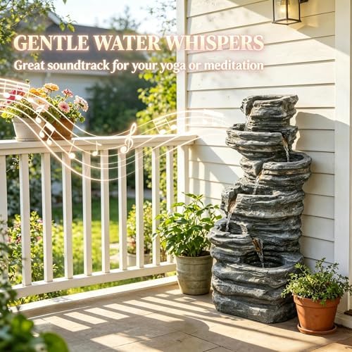 Freestanding Outdoor Fountain with Six-Tier Rock Design and LED Lighting - Image 2
