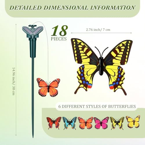 Rossesay 18 Pcs Butterfly Solar Flying Moving Fluttering, Garden Stakes - Image 2