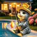 Solar Garden Outdoor Cat Statues, 10.24in Fishing Cat Figurine Solar Lights by MRHEPHAESTUS