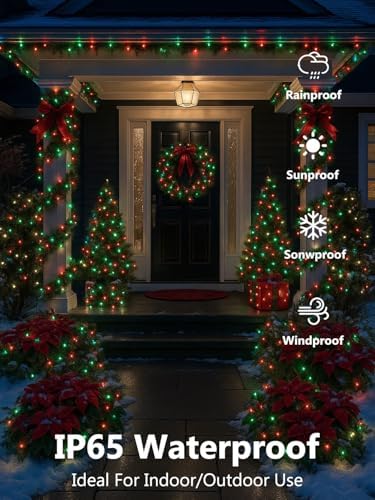 4 Pack Solar Christmas Lights Outdoor Waterproof, 132FT 400LED Solar String Lights Green Wire Fairy Lights, Solar Twinkle Lights with 8 Lighting Modes for Xmas Garden Decorations (Red&Green) - Image 4