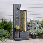 37" H Modern Indoor Water Fountains - Rectangular Outdoor Waterfall Fountain with LED Lights and Pump and Sculpted Flowers for Office, Living Room, Bedroom, Garden and Home Art Decor by KAISOKUFOUNTAIN