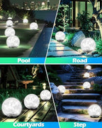 Garden Solar Ball Lights Outdoor Waterproof, 50 LED Cracked Glass Globe Power Ground for Path Yard Patio Lawn, Outdoor Decoration Landscape White 02(2 Pack 4.7'') - Image 4